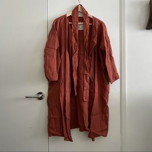 NOT PERFECT LINEN Amsterdam wrap coat in redwood